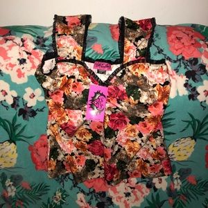 Pin-Up Style Floral Sleeveless Blouse Size Large
